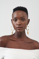 Veronica arrow drop horn & brass earrings