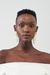 Daisy layered petal drop horn and brass earrings