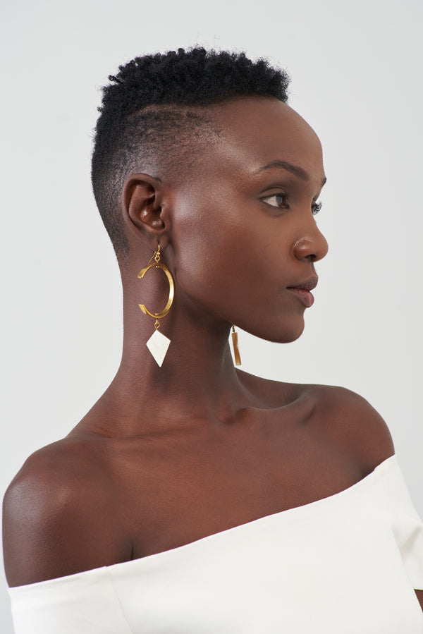 Veronica arrow drop horn & brass earrings