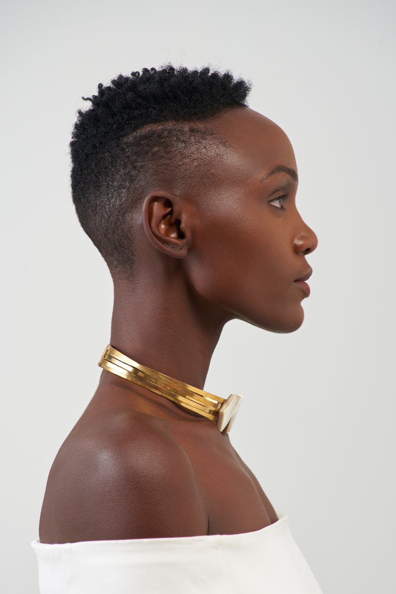 Veronica triptych horn & brass choker