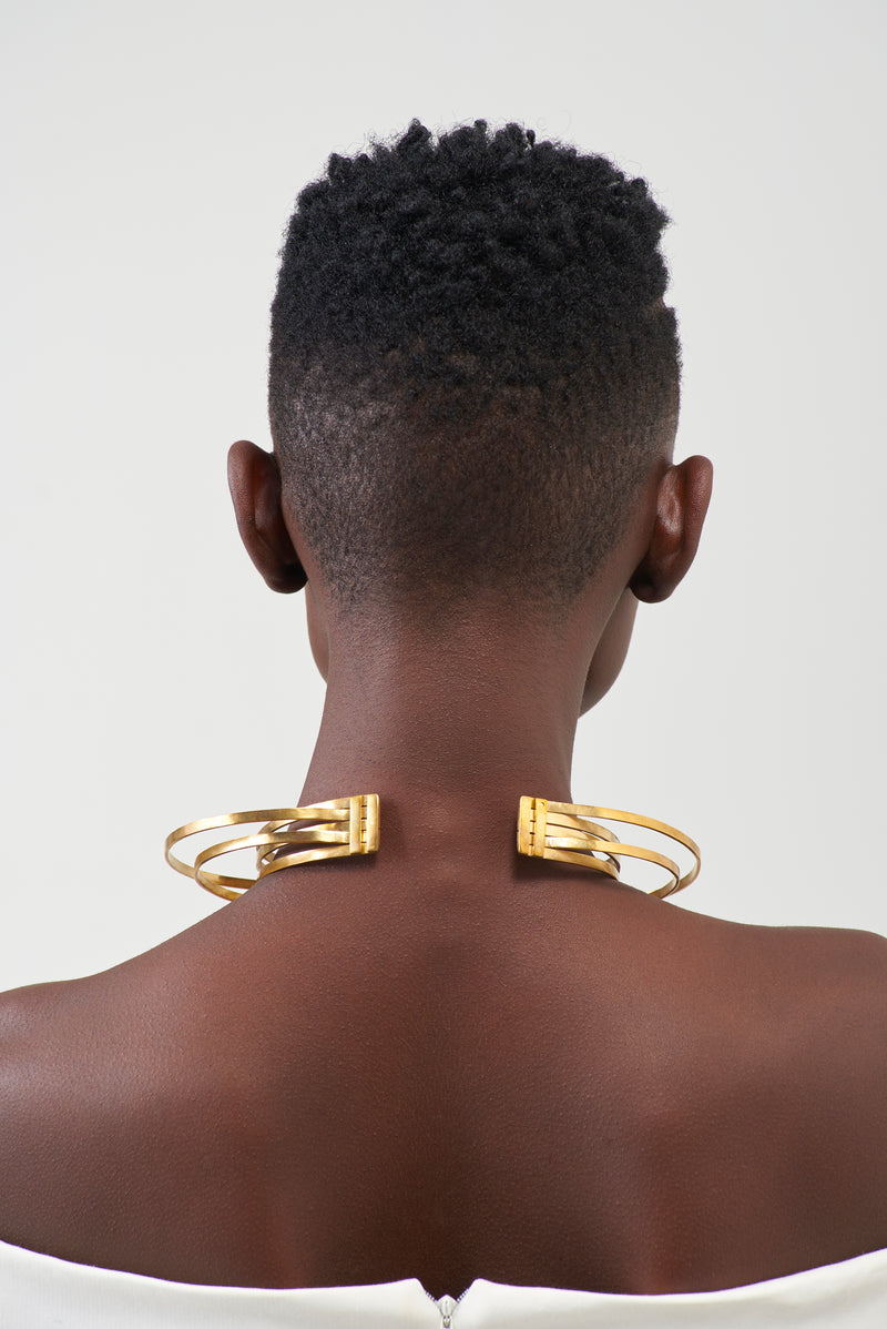 Veronica triptych horn & brass choker