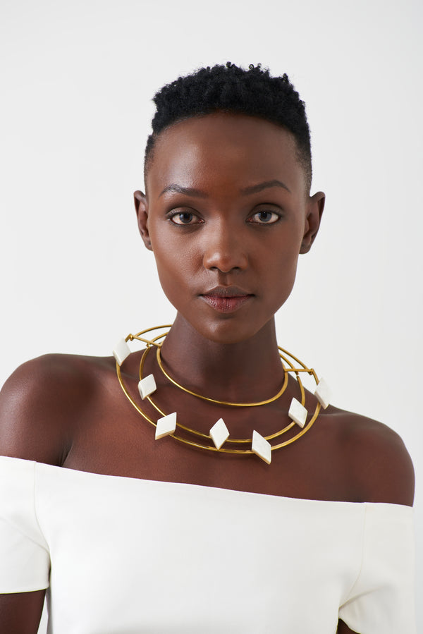 Veronica constellation collar horn & brass necklace