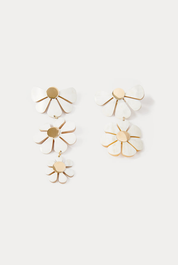 Daisy chain horn & brass earrings