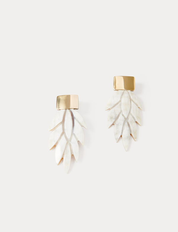 Daisy layered petal drop horn and brass earrings